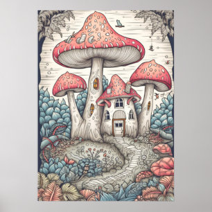 Affiche Habitation créative vintage forêt champignon