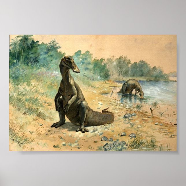 Affiche Hadrosaures au bord d'un lac (Devant)
