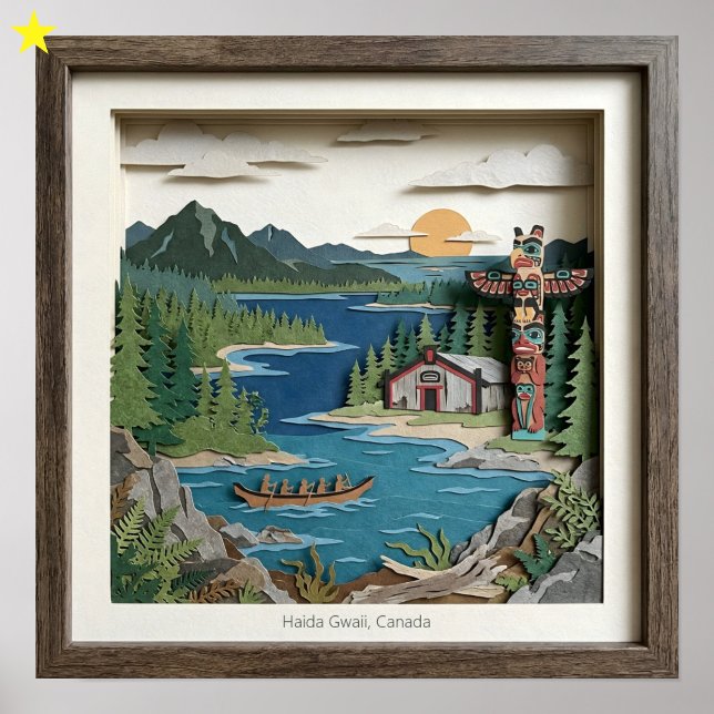 Affiche Haida Gwaii C.-B. Canada Collage de papier Diorama (Créateur téléchargé)
