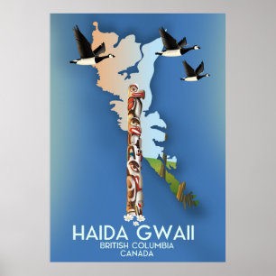 Affiche haida gwaii Colombie-Britannique Carte canadienne