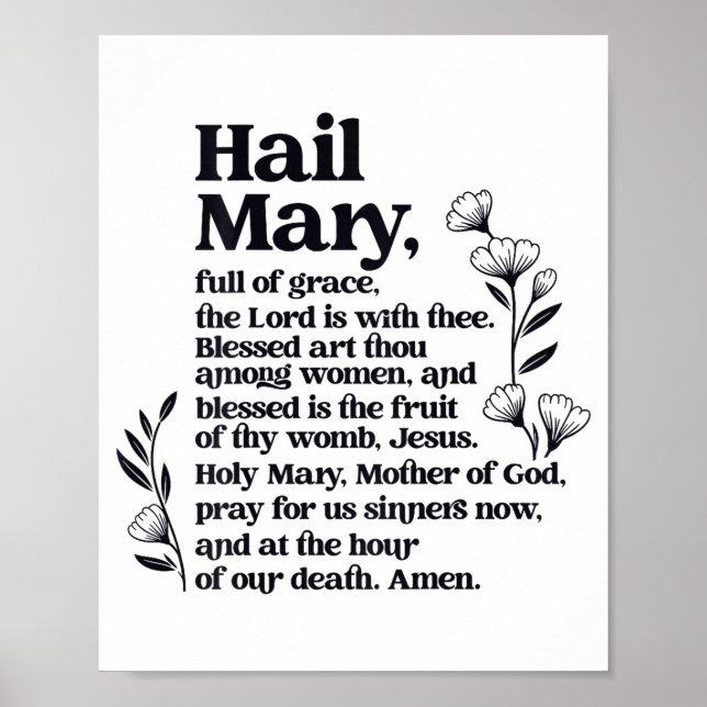Affiche Hail Mary Prayer Marian Floral Christian Blessed M (Devant)