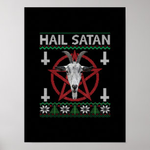 Affiche Hail Satan Tête de chèvre Pentagram Funny Satanic 