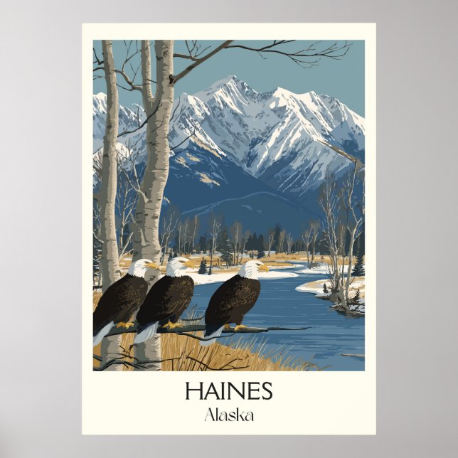 Affiche Haines Alaska Eagles Snowy Mountains (Devant)