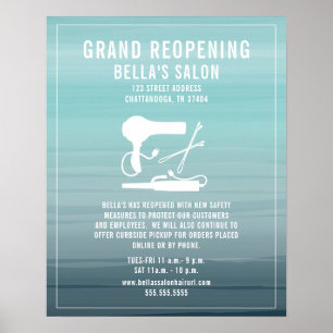 Affiche Hair Salon Reopening Covid Safety Aqua Ombre