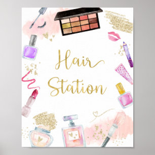 Affiche Hair Station Glitz & Glam Spa Birthday Sign