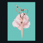 Affiche Hair Styliste Rose Ciseau Or & Flower Salon Turquo<br><div class="desc">Hair Styliste Rose Ciseau Or & Flower Turquoise Salon Posters Barber.</div>