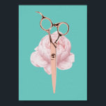Affiche Hair Styliste Rose Ciseau Or & Flower Salon Turquo<br><div class="desc">Hair Styliste Rose Ciseau Or & Flower Turquoise Salon Posters Barber.</div>