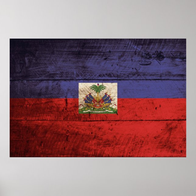 Affiche Haïti Flag on Old Wood Grain (Devant)