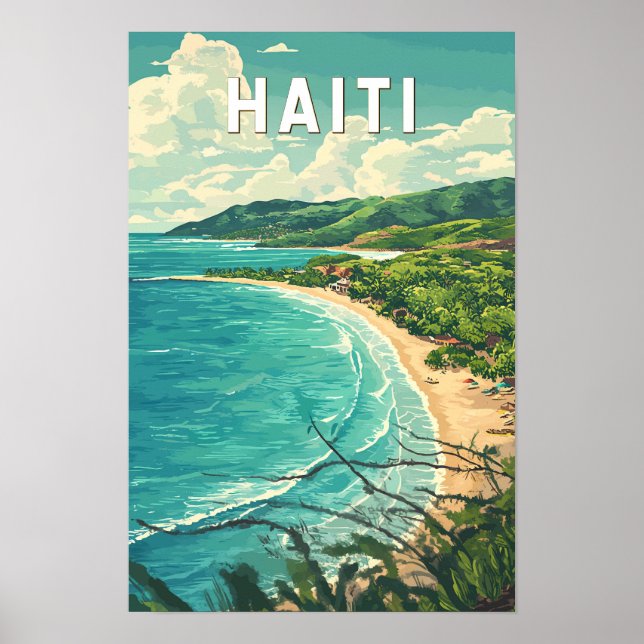 Affiche Haïti Illustration Voyage Art Vintage (Devant)