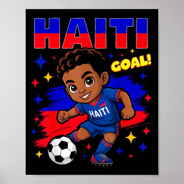 Affiche Haiti Soccer Kid Haitian Flag Soccer Player Footba (Devant)