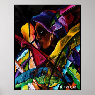 Affiche Haitienne en Vitraux IV - entoilage de pastel