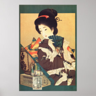 Affiche HAJUTSURU SAKE Japon Geisha Publicité Vintage