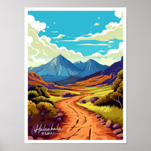 Affiche Haleakala Hawaii voyage illustration Vintage
