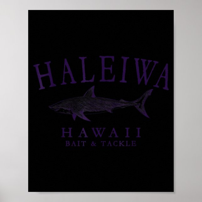 Affiche Haleiwa hawaii requin vintage prune art pêche  (Devant)