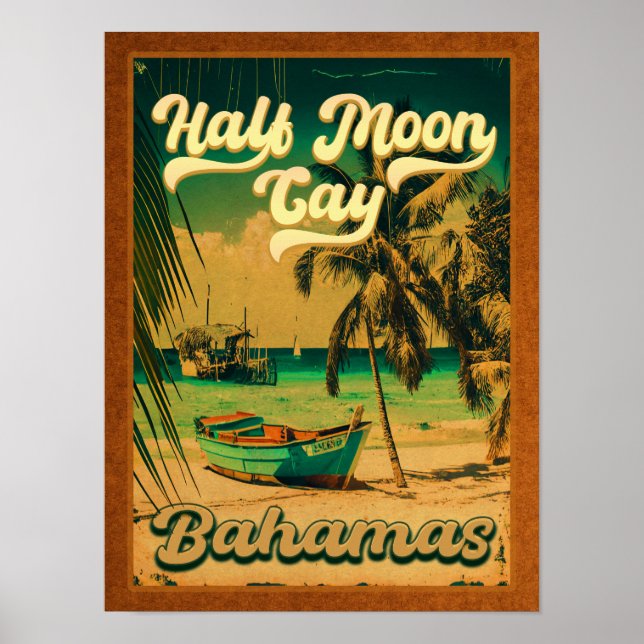 Affiche Half Moon Cay Bahamas Retro Vintage Vacances 60s (Devant)
