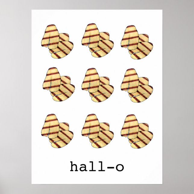 Affiche Hall-o Bonjour Halloumi Fromage Drôle Foodie Art (Devant)