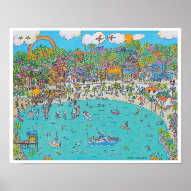 Affiche Halle Moon Bay, Imprimer Roatan, Honduras (Devant)