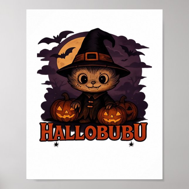 Affiche Hallobubu Halloween mignonne et Éffrayante sorcièr (Devant)