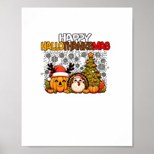 Affiche HalloMerciMas Drôle Mignonne Halloween Thanksgivin