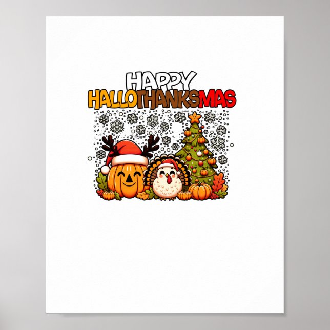 Affiche HalloMerciMas Drôle Mignonne Halloween Thanksgivin (Devant)