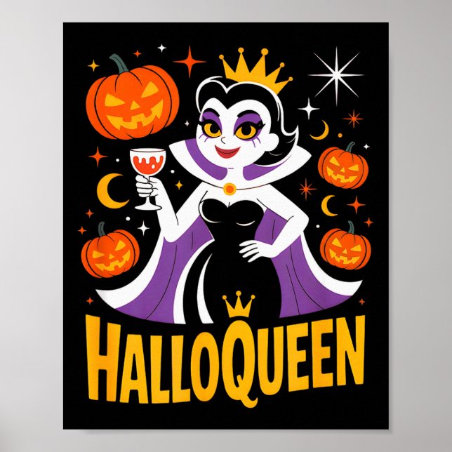 Affiche Halloqueen Retro Vamre Queen Halloween Pumpkins Ba (Devant)