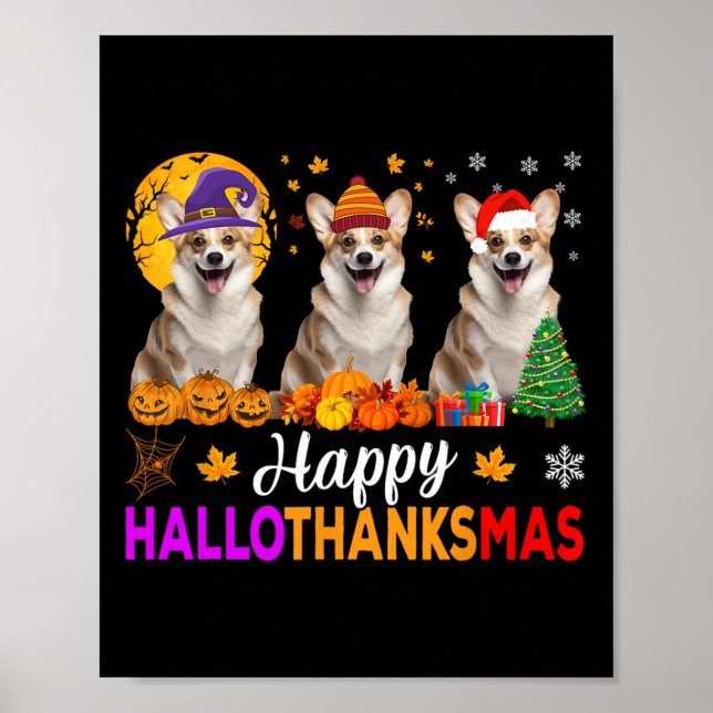 Affiche Hallothanksmans de Noël de Corgi Dog Halloween (Devant)
