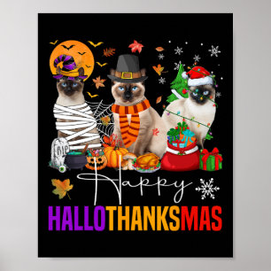 Affiche Hallothanksmas Chat Siamese Halloween Thanksgiving