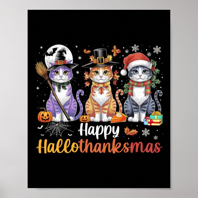 Affiche Hallothanksmas Chemises Chats Halloween Thanksgivi (Devant)