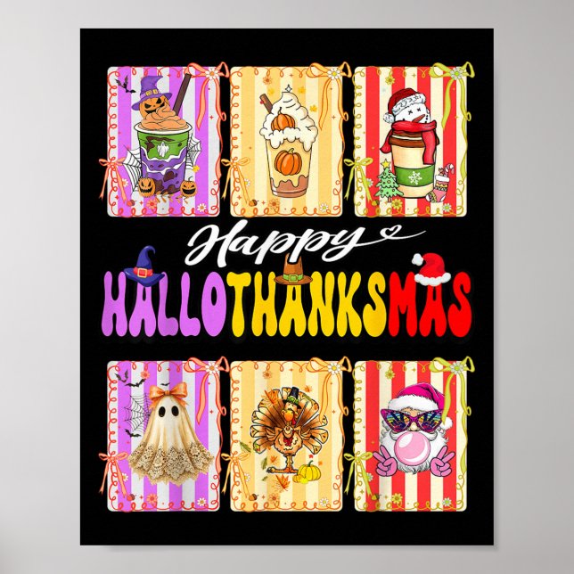Affiche Hallothanksmas Cute Turkey Santa Halloween Thanksg (Devant)