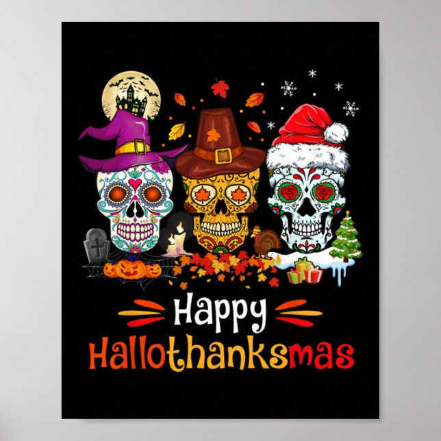 Affiche Hallothanksmas du crâne de sucre Halloween Thanksg (Devant)