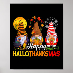 Affiche Hallothanksmas Gnomes Halloween Thanksgiving Joyeu