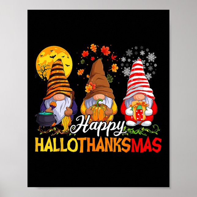 Affiche Hallothanksmas Gnomes Halloween Thanksgiving Joyeu (Devant)