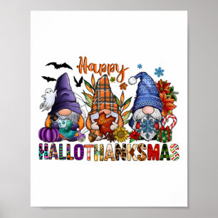 Affiche Hallothanksmas Gnomes Halloween Thanksgiving Joyeu