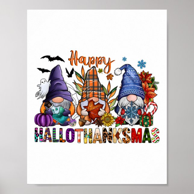 Affiche Hallothanksmas Gnomes Halloween Thanksgiving Joyeu (Devant)