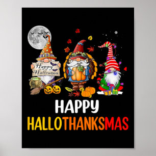 Affiche Hallothanksmas Gnomes Halloween Thanksgiving Joyeu
