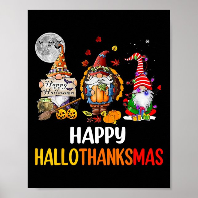 Affiche Hallothanksmas Gnomes Halloween Thanksgiving Joyeu (Devant)