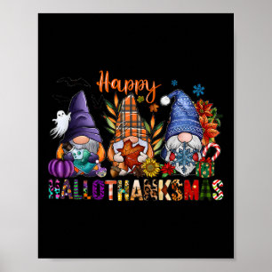 Affiche Hallothanksmas Gnomes Halloween Thanksgiving Joyeu