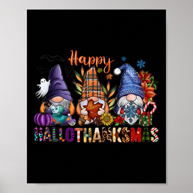 Affiche Hallothanksmas Gnomes Halloween Thanksgiving Joyeu (Devant)