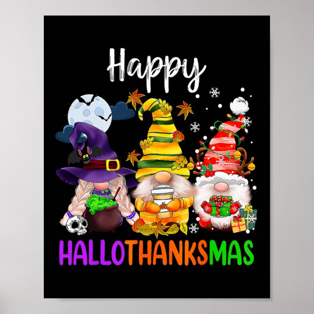 Affiche Hallothanksmas Gnomes Halloween Thanksgiving Joyeu (Devant)