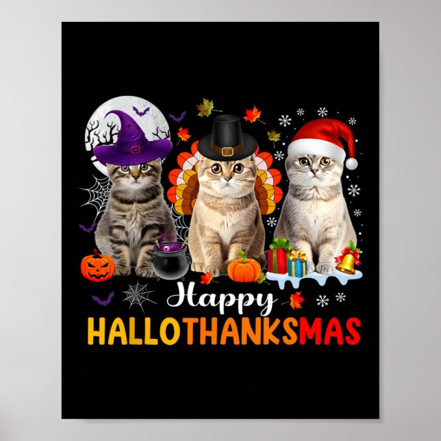 Affiche Hallothanksmas Halloween Chats Thanksgiving C (Devant)