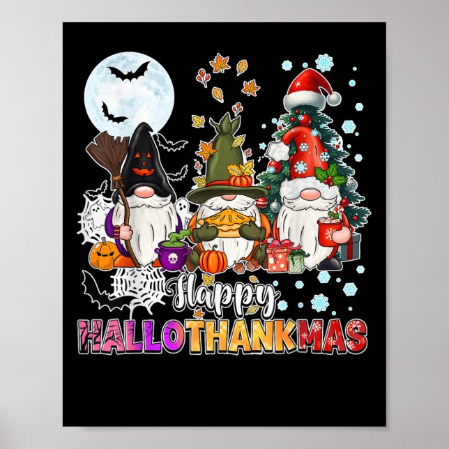 Affiche Hallothanksmas heureux Gnomes Lover Drôle Hallowee (Devant)
