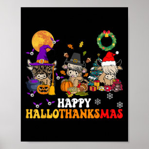 Affiche Hallothanksmas Highland Cow Halloween Noël Th