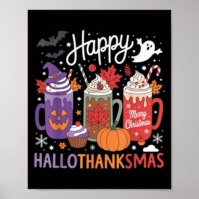 Affiche Hallothanksmas Joyeux Halloween Lover café Hallowe (Devant)