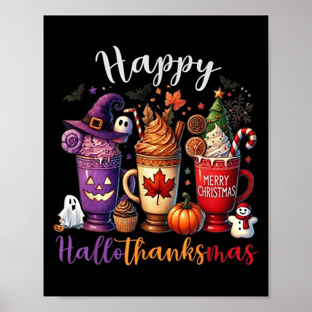 Affiche Hallothanksmas Joyeux Halloween Lover café Hallowe (Devant)