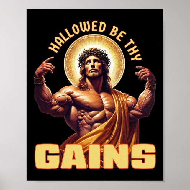 Affiche Hallow Be Thains Drôle Gym Jésus Bodybuilding (Devant)