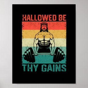 Affiche Hallow be your gains Jésus Bodybuilding