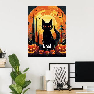 Affiche Halloween Abstrait Chat noir et design Citrouille