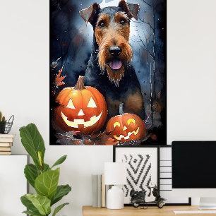 Affiche Halloween Airedale Avec Peur Citrouille
