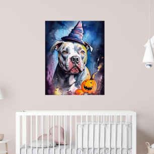 Affiche Halloween American Staffordshire avec citrouilles