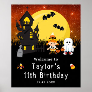 Affiche Halloween Anniversaire Sorcière Ghost Orange Affic
